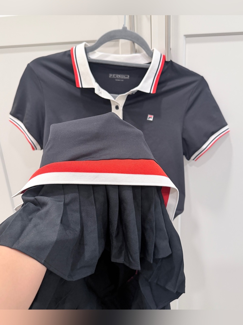 FILA Women Polo Tennis Dress Black Pleated Hem Red White Logo Size 160/Small - Picture 4 of 14